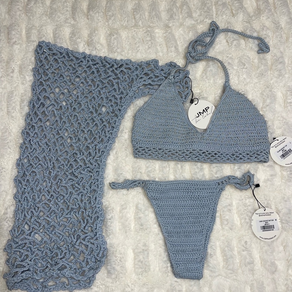 JMP the Label Blue Crochet Bikini Set Swimwear